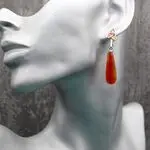 Серьги капли с красным агатом