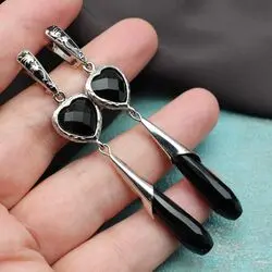 Элегантные серьги из черного оникса и серебра