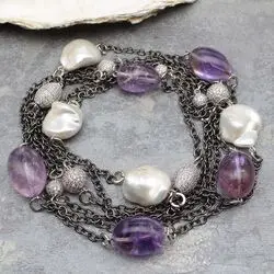Колье из крупного жемчуга барокко, лилового аметиста