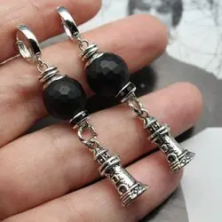 Серьги длинные с черными агатами
