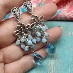 Серьги люстры с голубым халцедоном