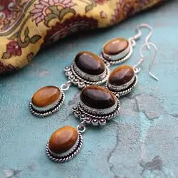 Длинные серьги с тигровым глазом