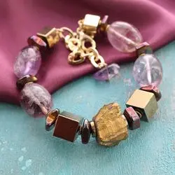 Браслет из крупного аметиста, аметрина и золотого кварца