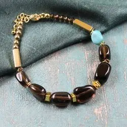 Браслет из раухтопаза и бирюзы