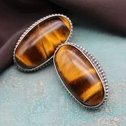 Крупные серьги с тигровым глазом
