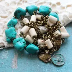 Браслет из бирюзы и кости