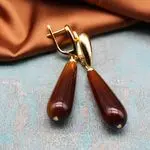 серьги с коричневыми камнями - шоколадный агат