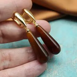 Серьги капли с коричневыми агатами