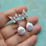 Серьги бабочки с жемчугом
