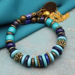 Браслет с бирюзой, лазуритом