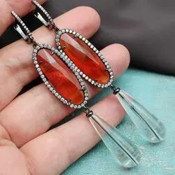 Длинные серьги с хрусталем, ювелирным стеклом
