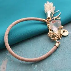 Браслет из кожи и необработанного цитрина