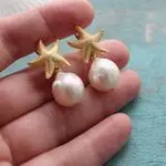 Серьги морские звездочки с барочными жемчужинами