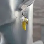 Серьги с желтыми камнями, жемчугом