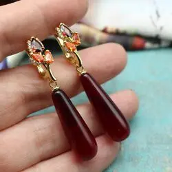 Серьги с красными камнями - агат