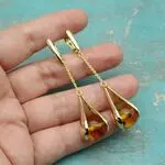 Стильные серьги с натуральными камнями - янтарь