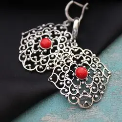 Серьги в этностиле с красным кораллом