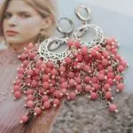 Серьги люстры с кораллами - розовый коралл