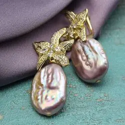 Серьги с розовым барочным жемчугом
