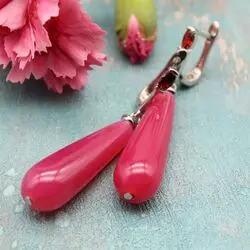 Серьги капли с розовыми камнями - агат