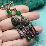 Серьги гирлянды с аметистом и хризопразом