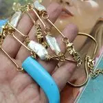 Колье с натуральными камнями - бирюза, жемчуг