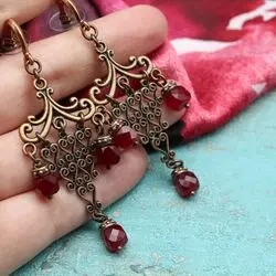 Серьги люстры с гранатом