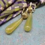 Серьги капли с натуральными камнями - халцедон