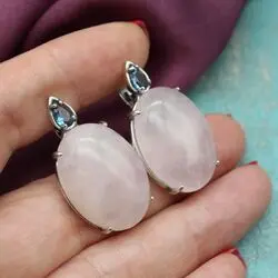 Серьги с крупным розовым кварцем