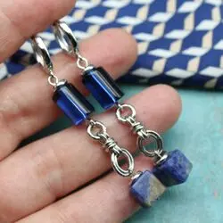 Длинные серьги с синими камнями