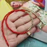 Колье с кораллом и гематитом