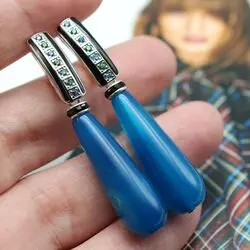 Серьги из ярко синего агата, топаза, голубого кварца и серебра 925